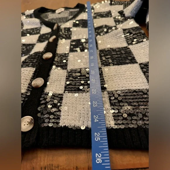 BiBi Black and White Checkered Sequin Cardigan - Picture 5 of 10